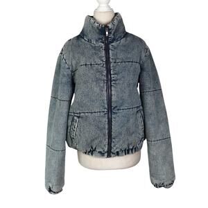 Ci Sono Acid Wash Blue Denim Puffer Bomber Jacket Womens M